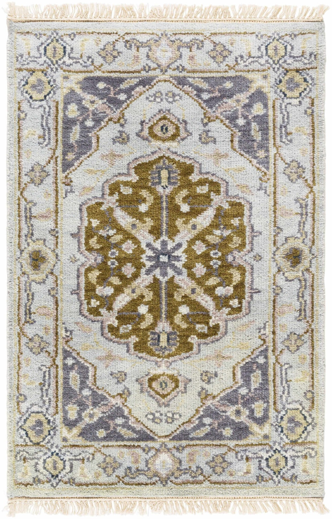 Senath Traditional Style Olive And Ivory Hand Knotted Area Rug - The Rug Decor