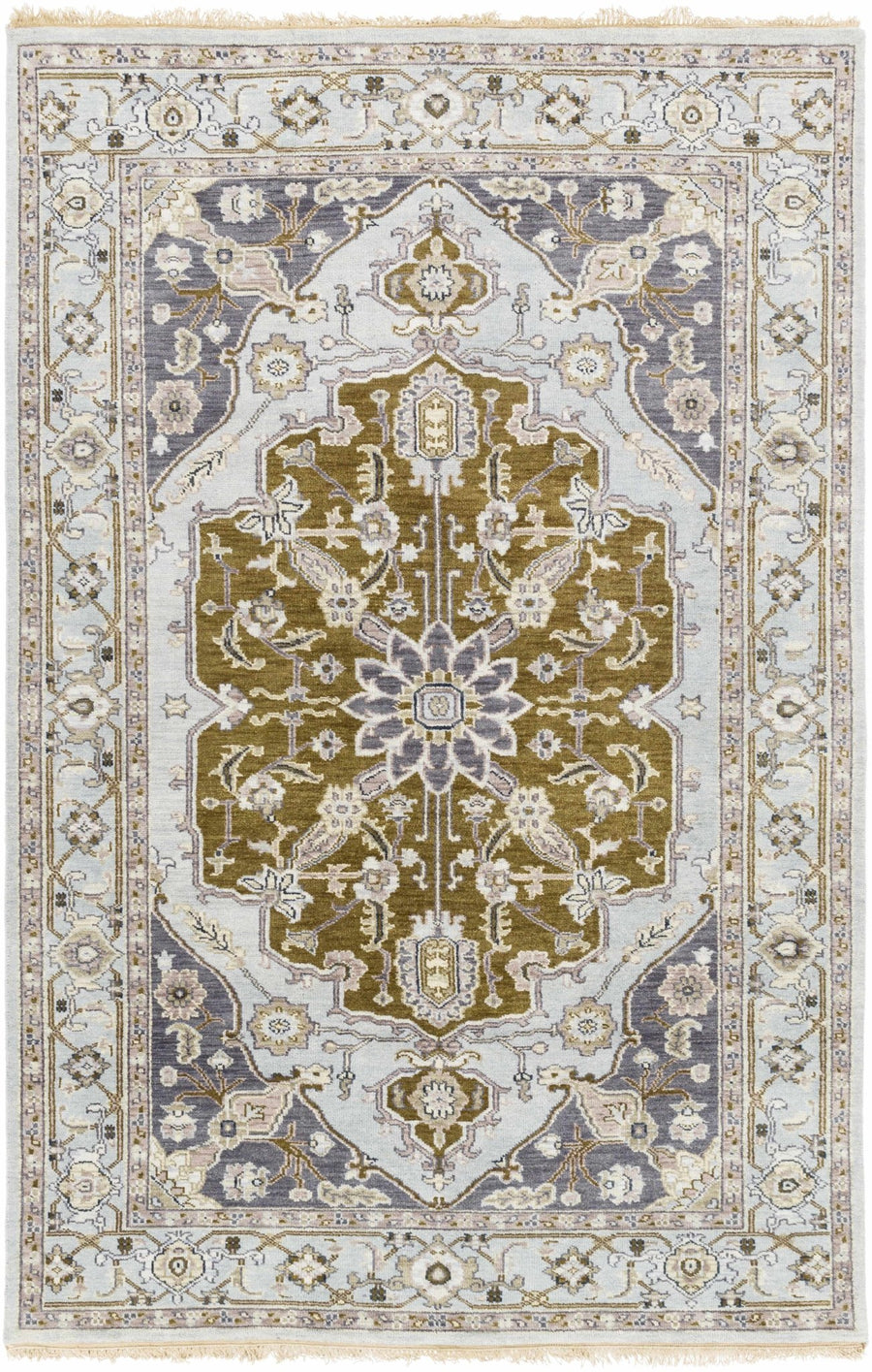 Senath Traditional Style Olive And Ivory Hand Knotted Area Rug - The Rug Decor