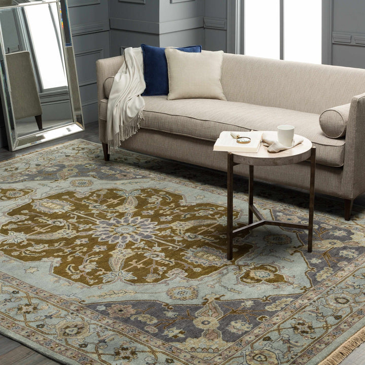Senath Traditional Style Olive And Ivory Hand Knotted Area Rug - The Rug Decor