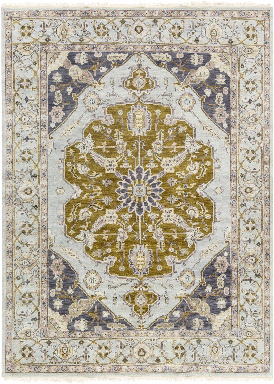 Senath Traditional Style Olive And Ivory Hand Knotted Area Rug - The Rug Decor