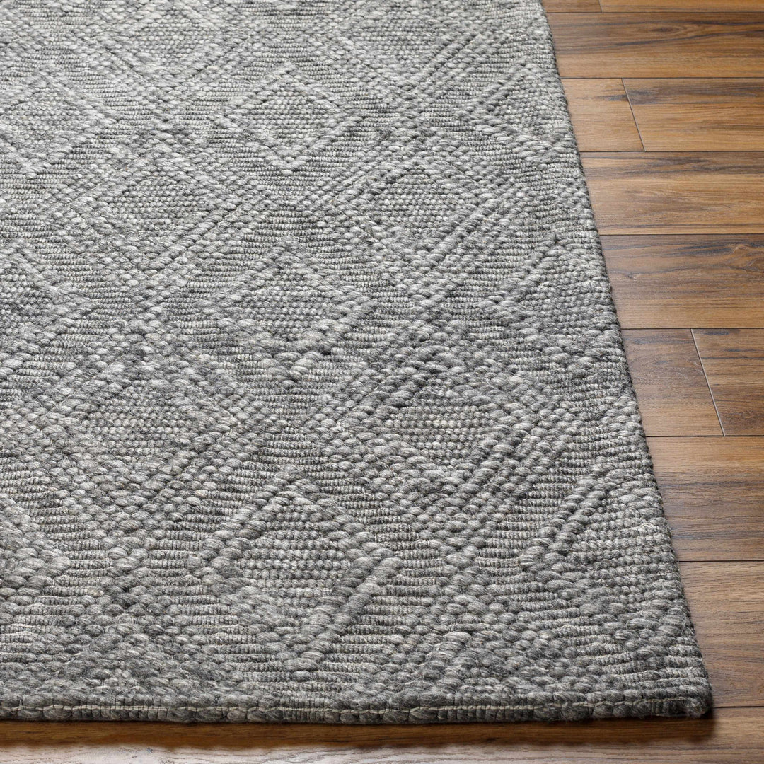 Kasib Dark Gray Traditional Style Hand Woven Wool Area Rug