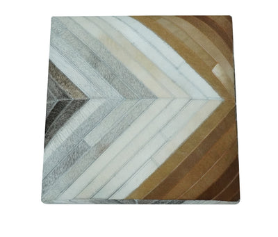 Shades of Gray and Brown Modern Stripes Design Genuine Leather Pouf - The Rug Decor