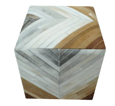 Shades of Gray and Brown Modern Stripes Design Genuine Leather Pouf - The Rug Decor