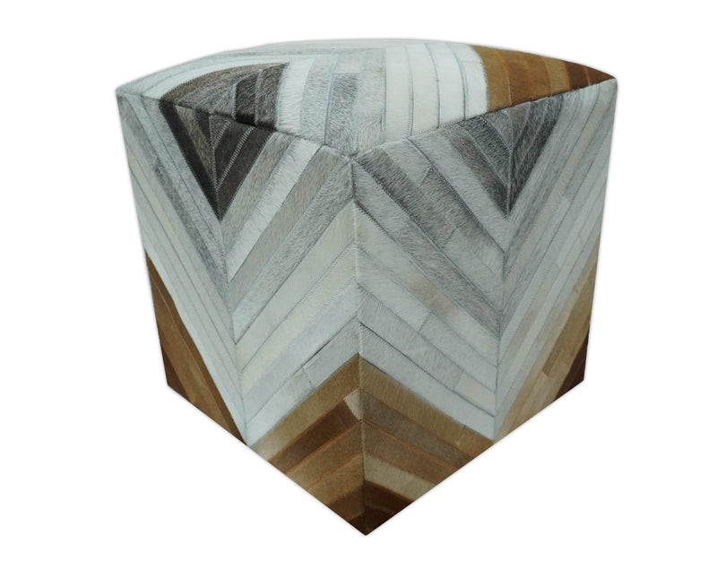 Shades of Gray and Brown Modern Stripes Design Genuine Leather Pouf - The Rug Decor