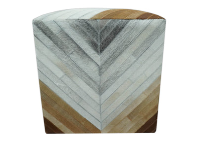 Shades of Gray and Brown Modern Stripes Design Genuine Leather Pouf - The Rug Decor