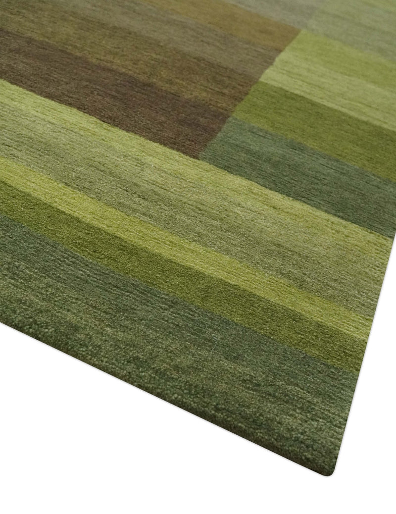 Shades of Green Modern Geometrical Stripes Design Hand loom 5x8 wool Area rug - The Rug Decor
