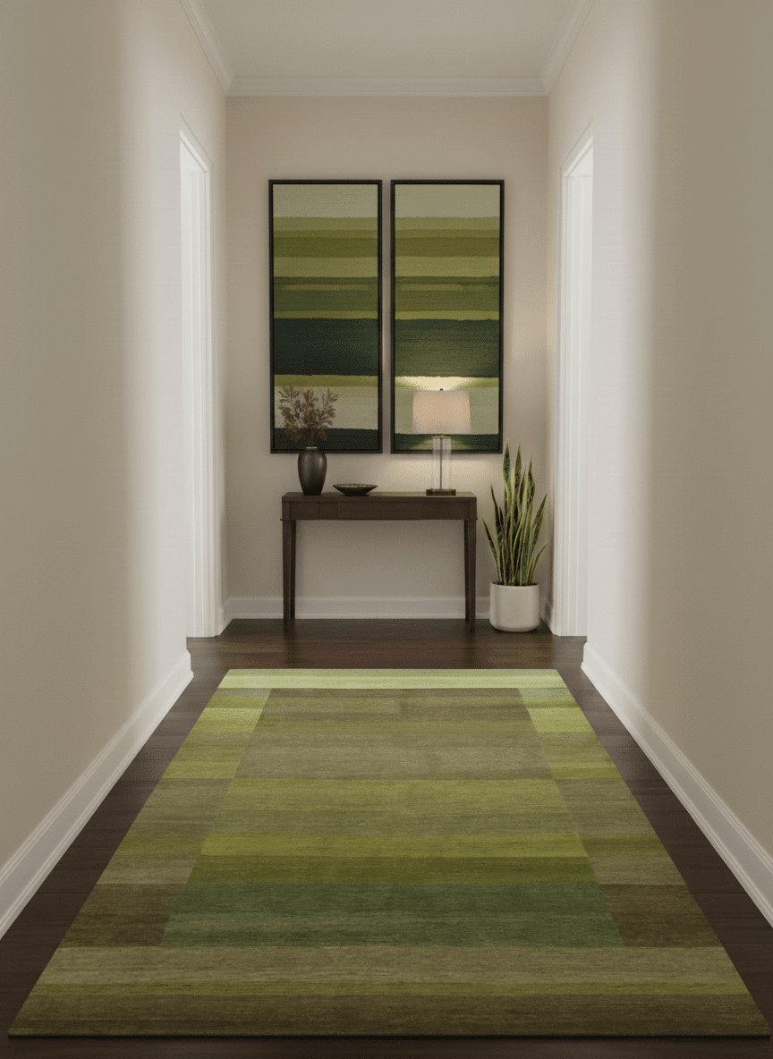 Shades of Green Modern Geometrical Stripes Design Hand loom 5x8 wool Area rug - The Rug Decor
