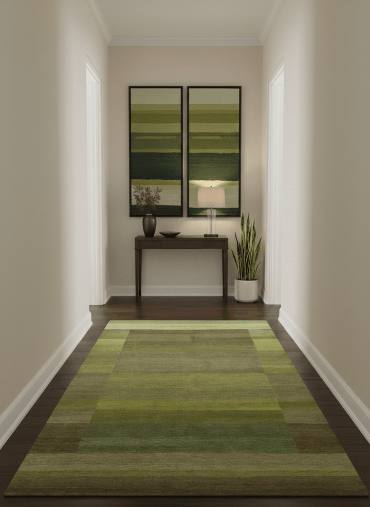 Shades of Green Modern Geometrical Stripes Design Hand loom 5x8 wool Area rug - The Rug Decor