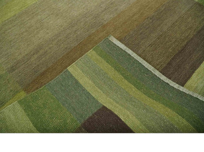 Shades of Green Modern Geometrical Stripes Design Hand loom 5x8 wool Area rug - The Rug Decor