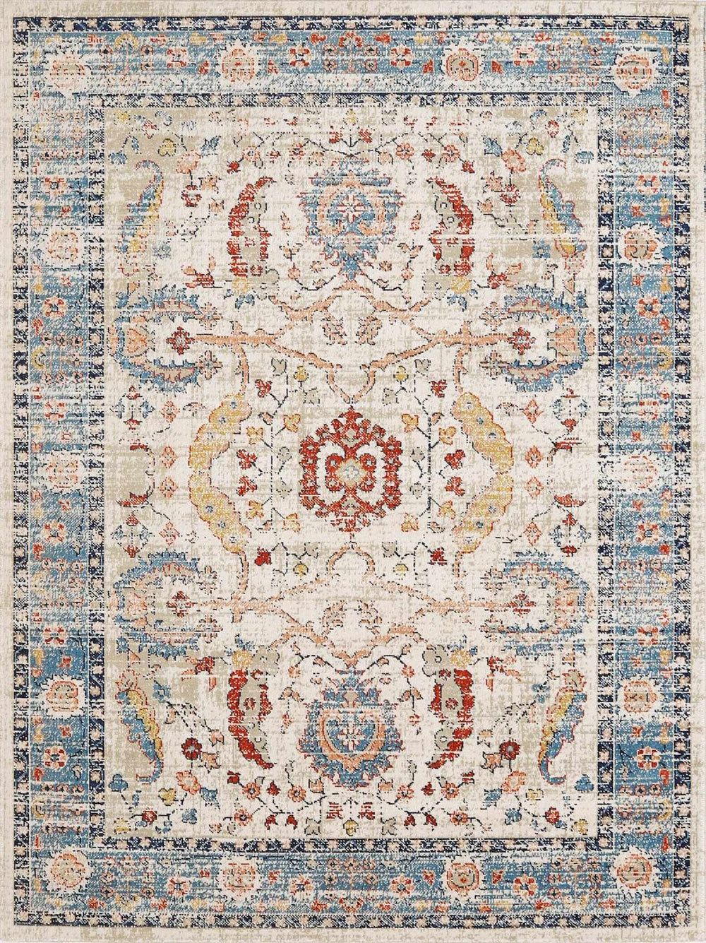 Shafter Traditional Cream And Navy Machine Woven Outdoor Area Rug - The Rug Decor