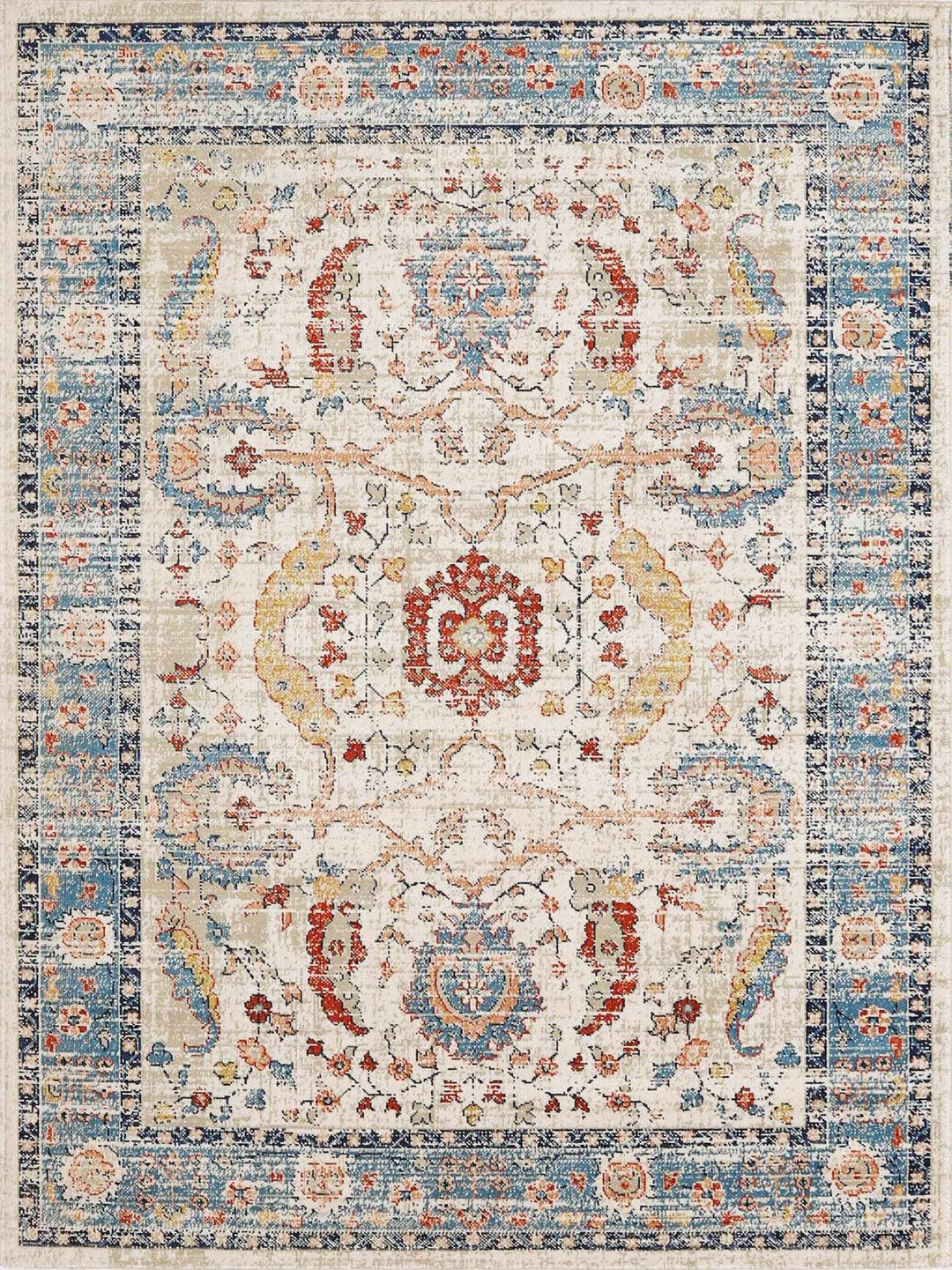 Shafter Traditional Cream And Navy Machine Woven Outdoor Area Rug - The Rug Decor