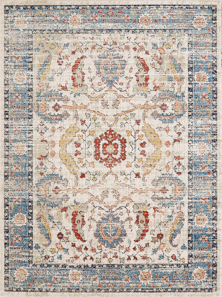 Shafter Traditional Cream And Navy Machine Woven Outdoor Area Rug - The Rug Decor