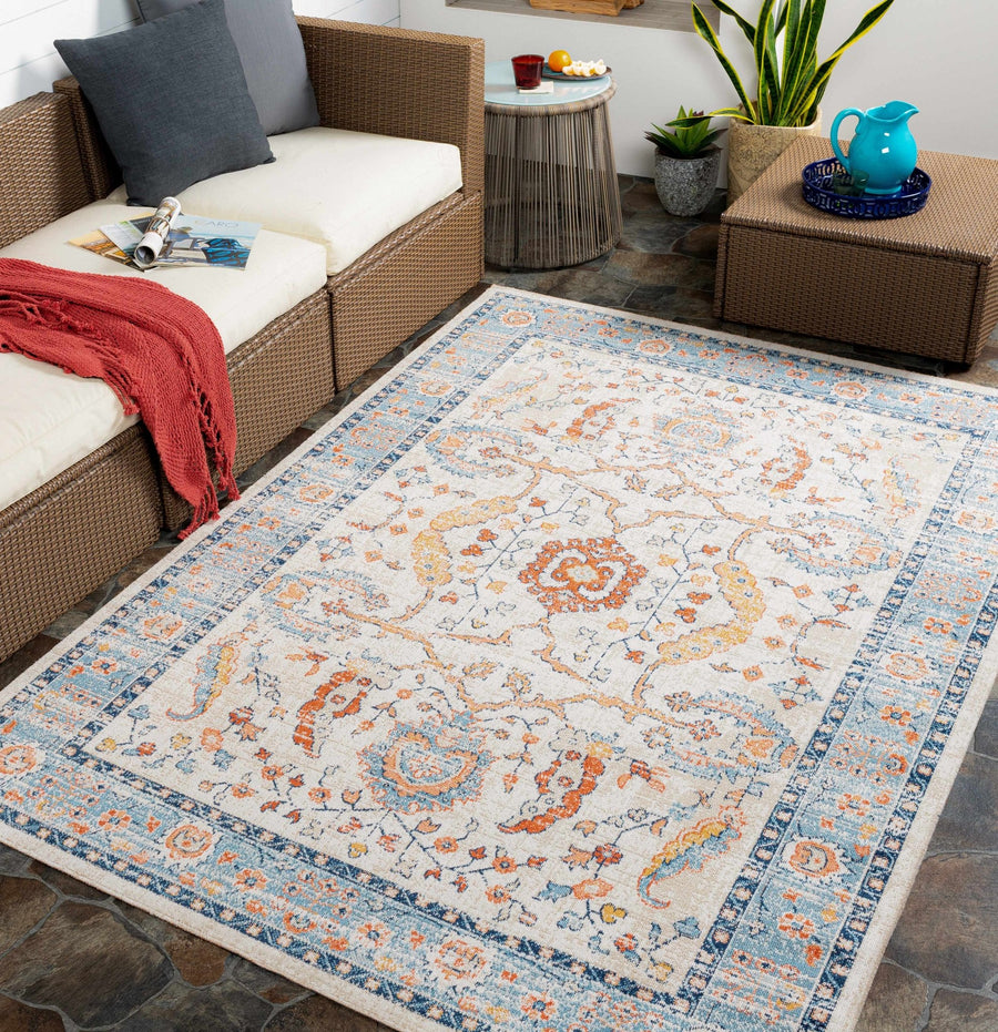 Shafter Traditional Cream And Navy Machine Woven Outdoor Area Rug - The Rug Decor