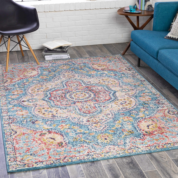 Sharnbrook Traditional Style Pink And Blue Area Rug