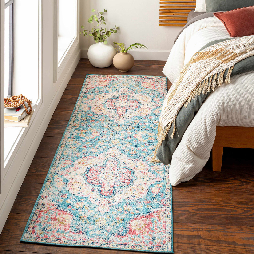 Sharnbrook Traditional Style Pink And Blue Area Rug