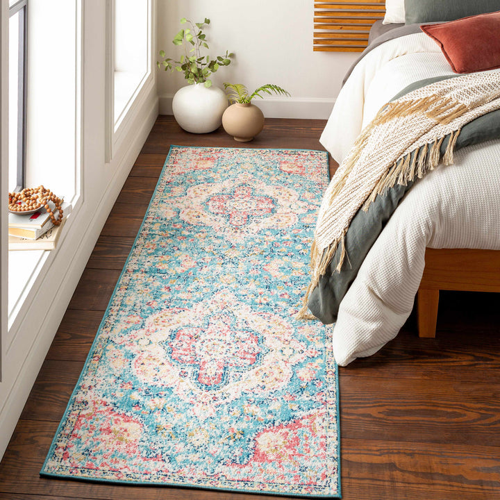 Sharnbrook Traditional Style Pink And Blue Area Rug