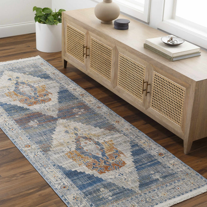 Shin Traditional Style Blue And Beige Area Rug - The Rug Decor