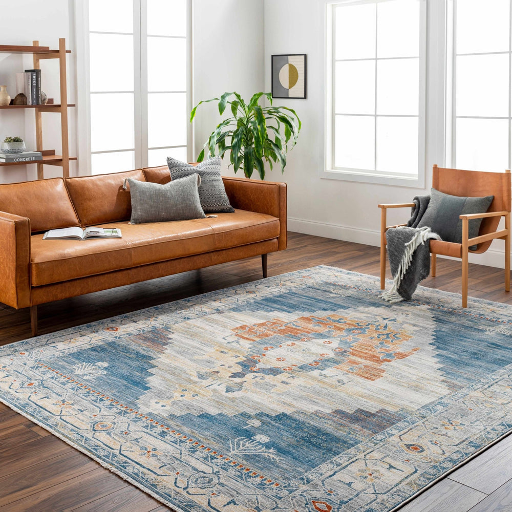 Shin Traditional Style Blue And Beige Area Rug - The Rug Decor