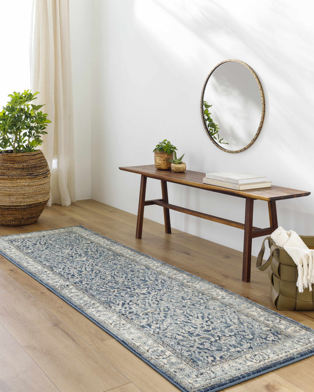 Shokan Traditional Medallion Design Ivory And Blue Area Rug