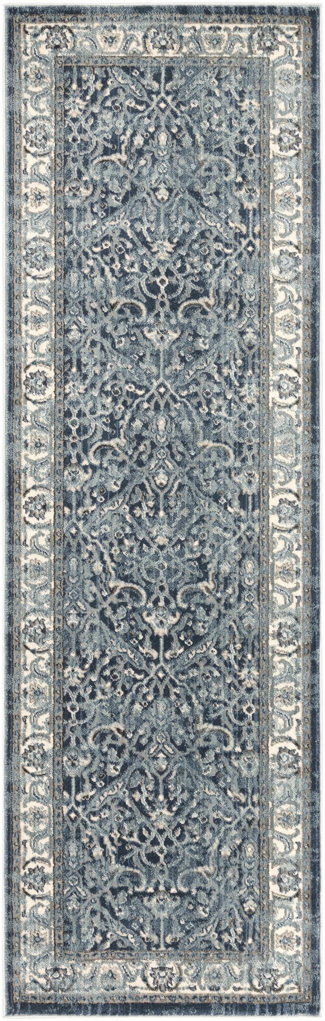 Shokan Traditional Medallion Design Ivory And Blue Area Rug