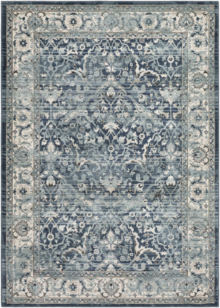 Shokan Traditional Medallion Design Ivory And Blue Area Rug