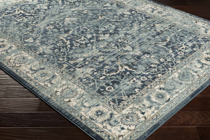 Shokan Traditional Medallion Design Ivory And Blue Area Rug