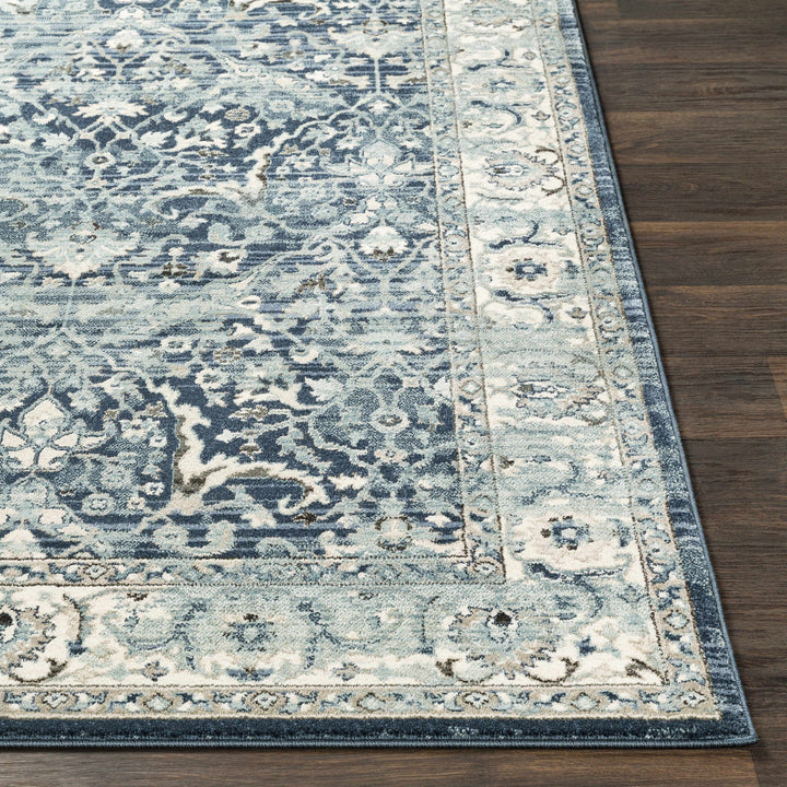 Shokan Traditional Medallion Design Ivory And Blue Area Rug