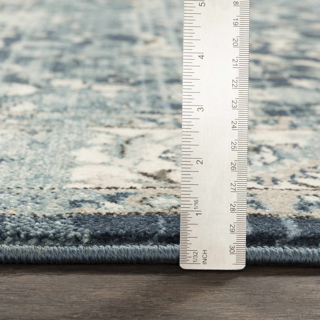 Shokan Traditional Medallion Design Ivory And Blue Area Rug