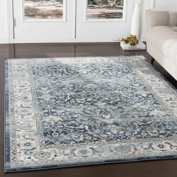 Shokan Traditional Medallion Design Ivory And Blue Area Rug