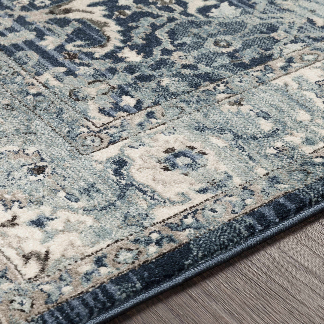 Shokan Traditional Medallion Design Ivory And Blue Area Rug