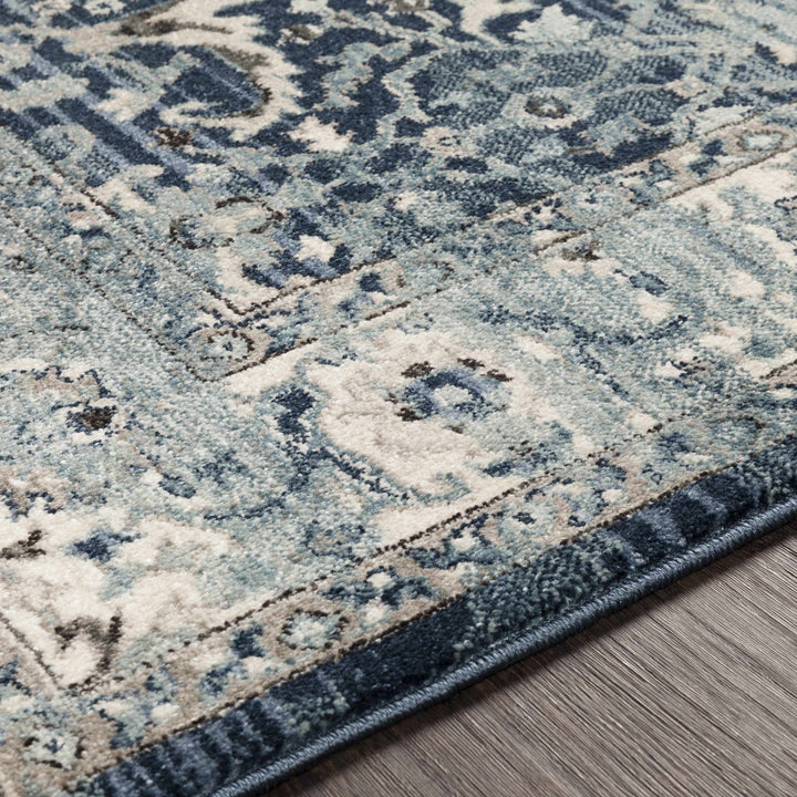 Shokan Traditional Medallion Design Ivory And Blue Area Rug
