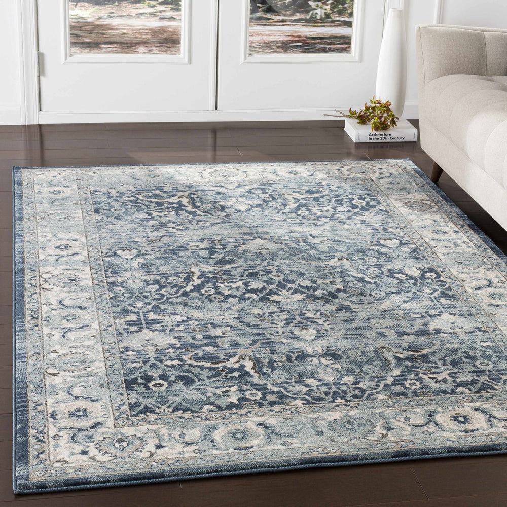 Shokan Traditional Medallion Design Ivory And Blue Area Rug - The Rug Decor