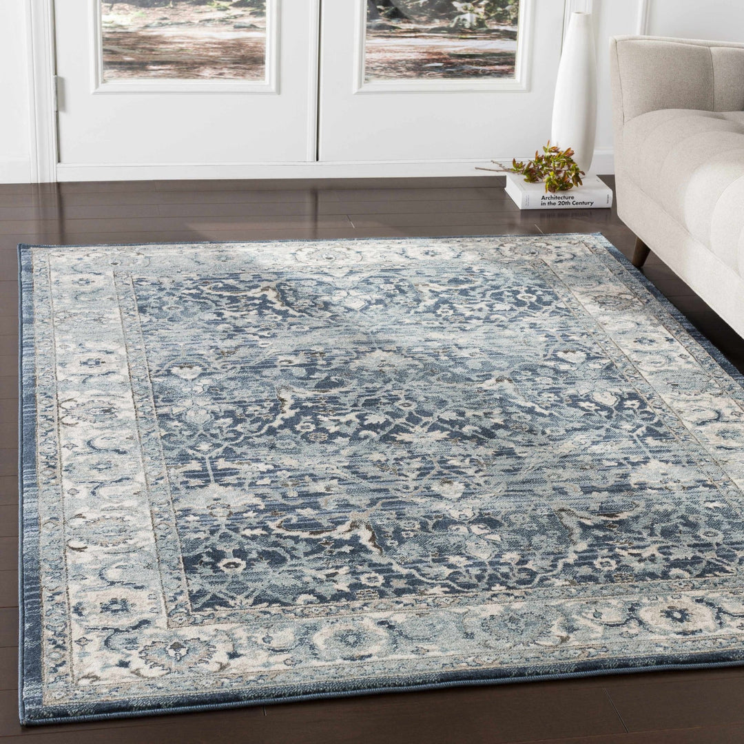 Shokan Traditional Medallion Design Ivory And Blue Area Rug - The Rug Decor