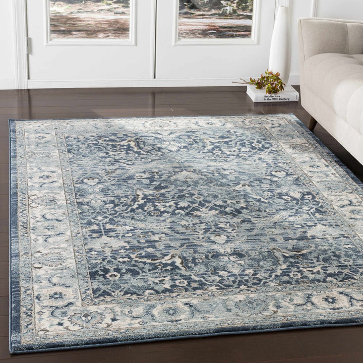 Shokan Traditional Medallion Design Ivory And Blue Area Rug - The Rug Decor
