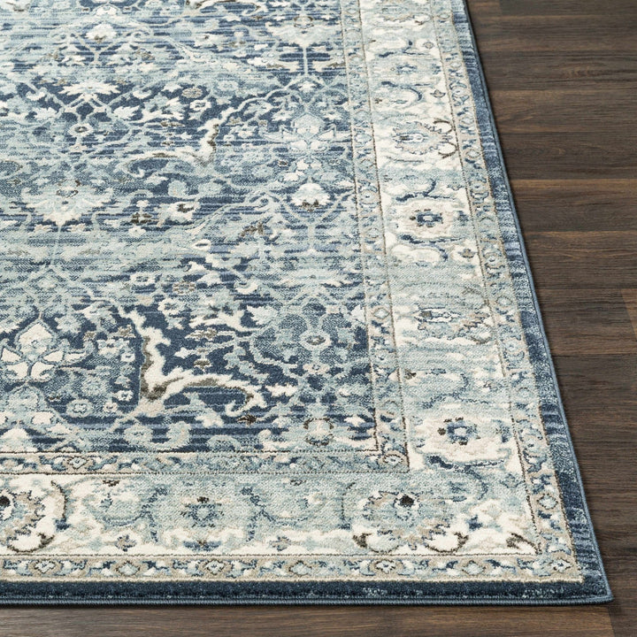 Shokan Traditional Medallion Design Ivory And Blue Area Rug - The Rug Decor