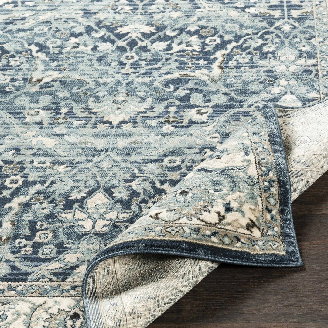Shokan Traditional Medallion Design Ivory And Blue Area Rug - The Rug Decor