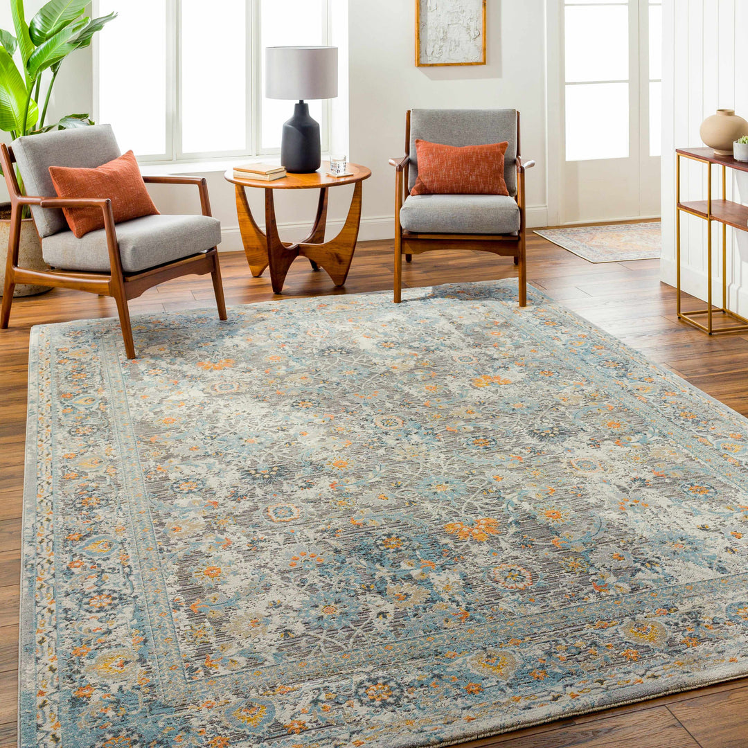 Finn Traditional Style Silver & Blue Area Rug