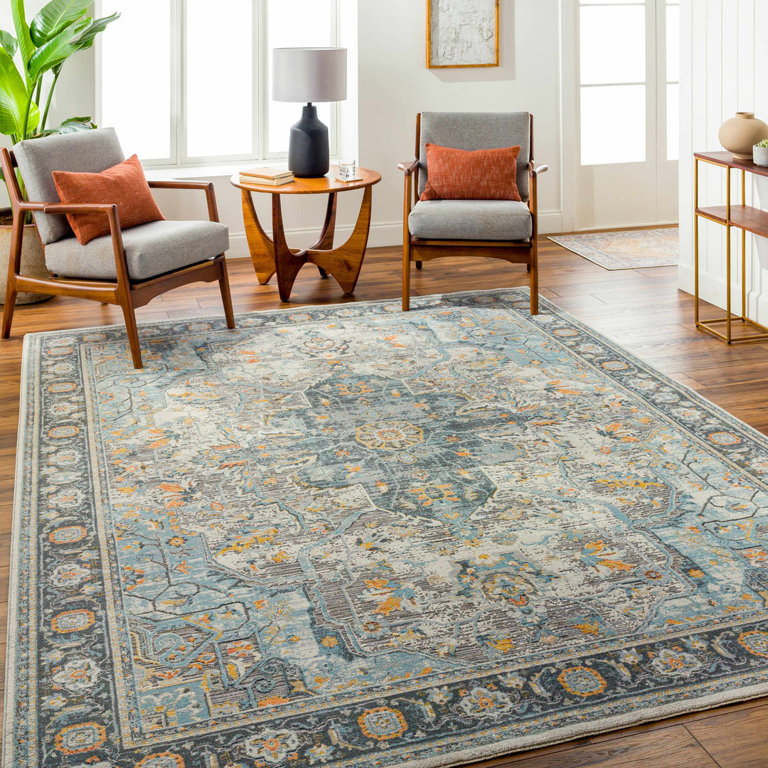 Hovan Traditional Medallion Design Ivory And Gray Area Rug