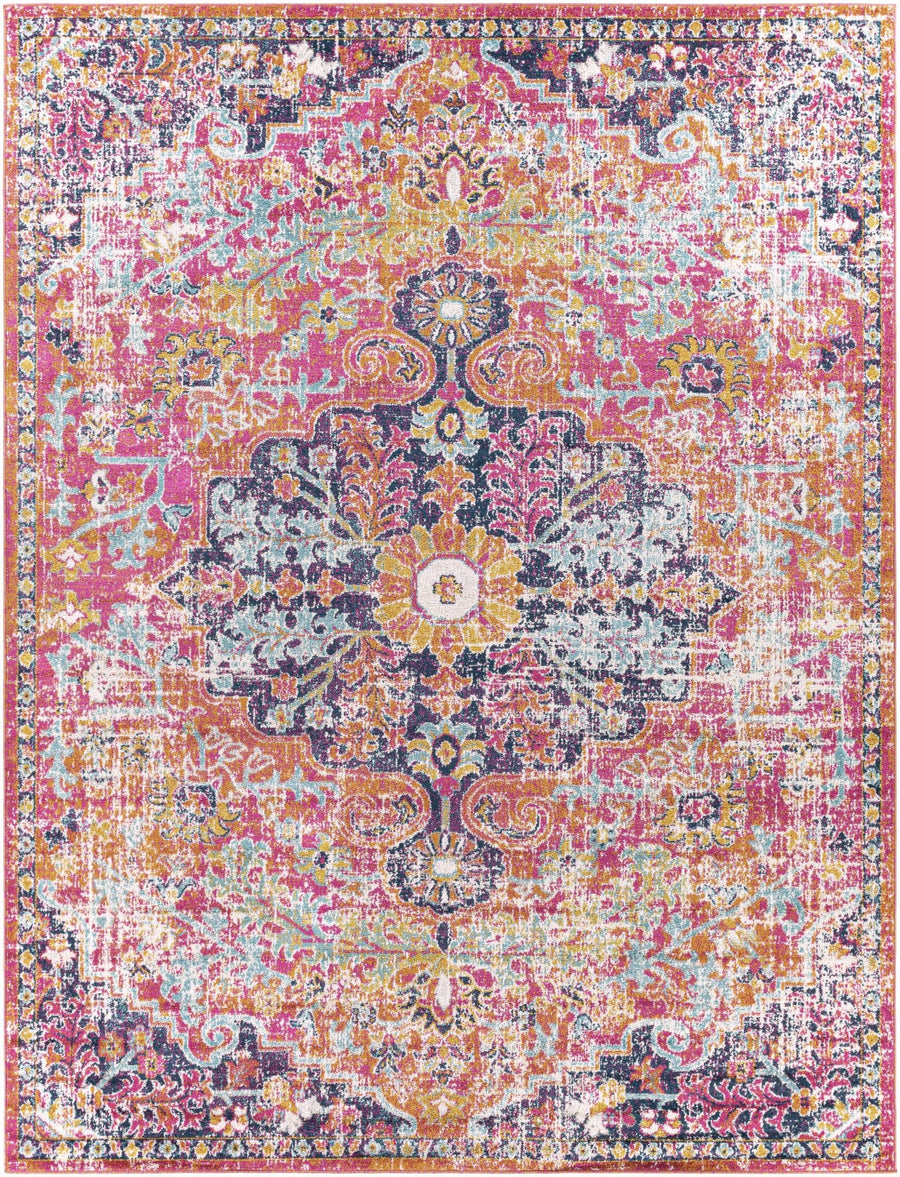 Shueyville Traditional Style Pink And Blue Area Rug - The Rug Decor
