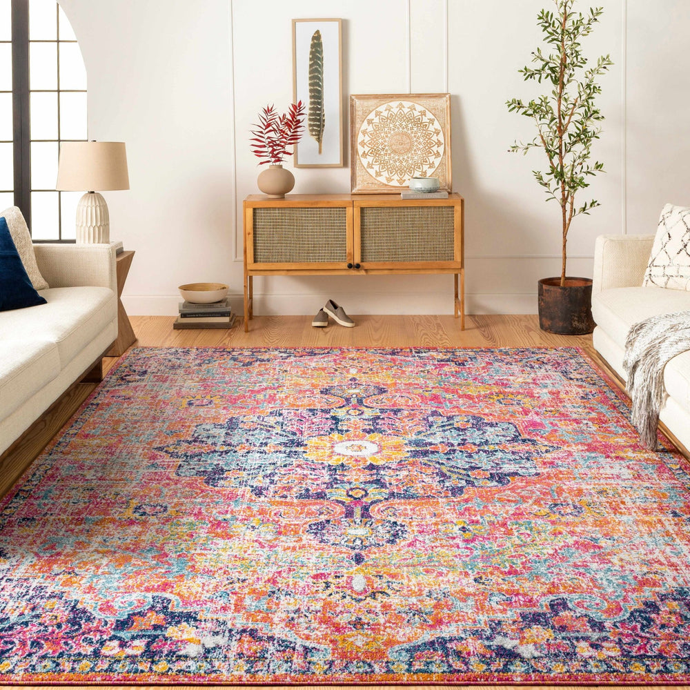 Shueyville Traditional Style Pink And Blue Area Rug - The Rug Decor