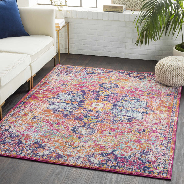 Shueyville Traditional Style Pink And Blue Area Rug - The Rug Decor