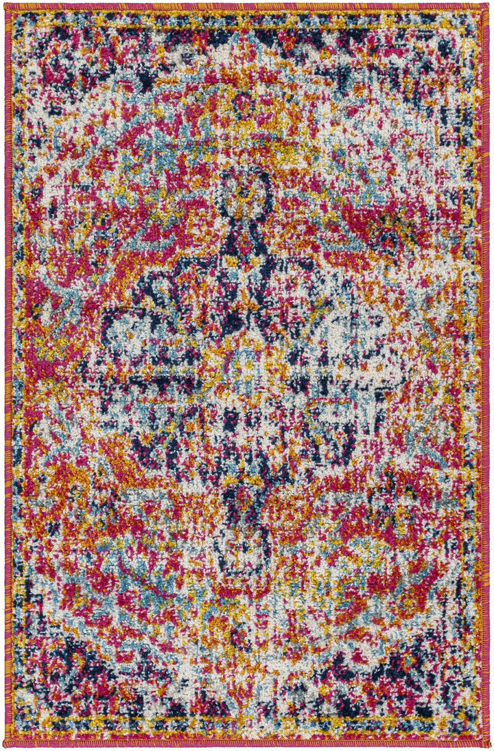 Shueyville Traditional Style Pink And Blue Area Rug - The Rug Decor
