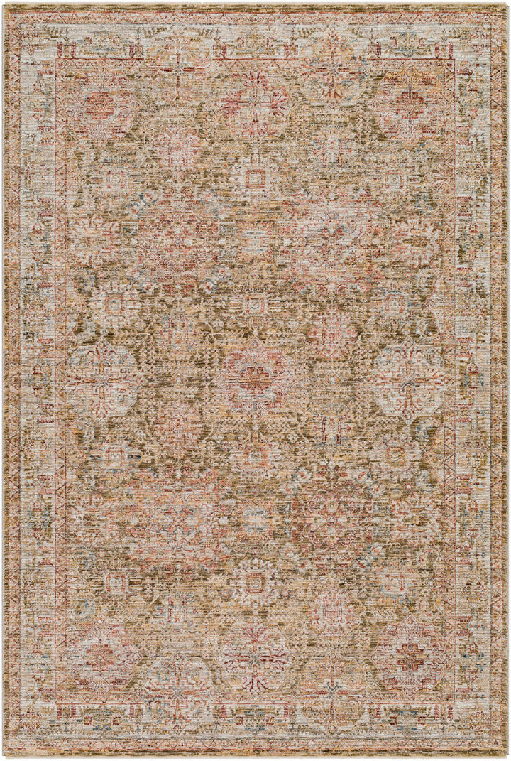 Ange Traditional Medallion Design Olive And Rust Area Rug