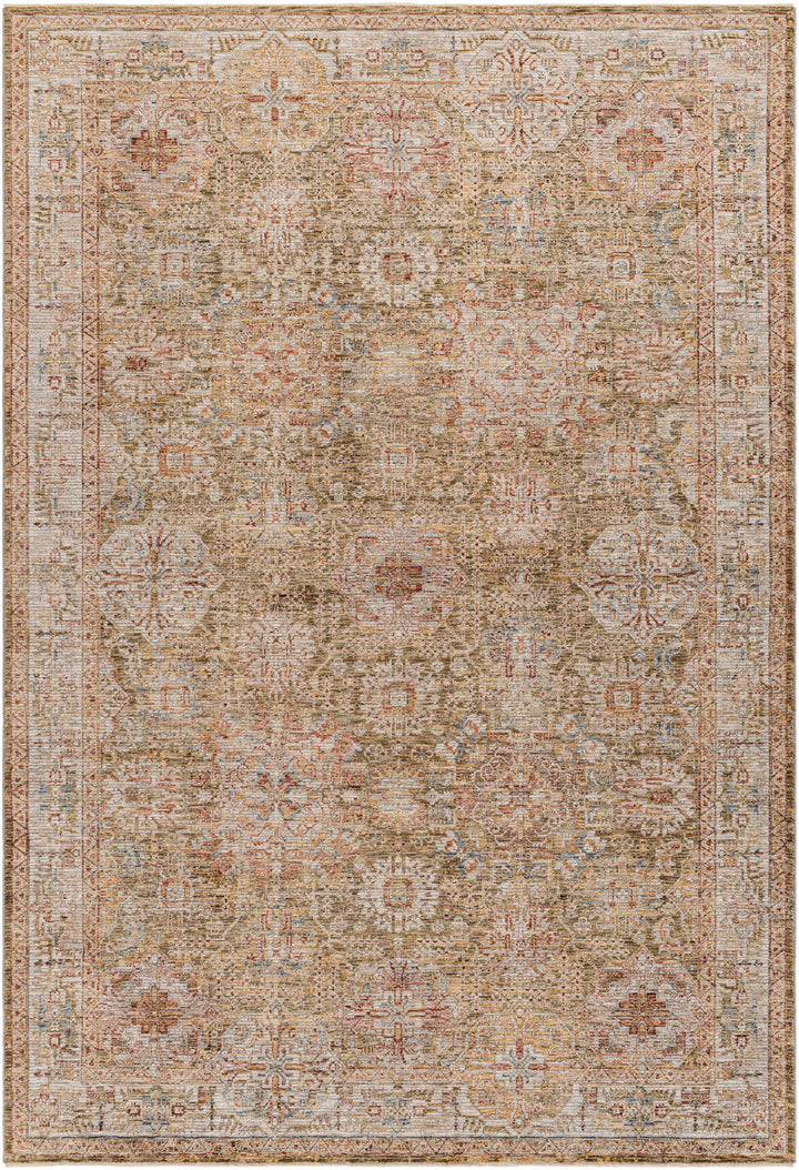 Ange Traditional Medallion Design Olive And Rust Area Rug