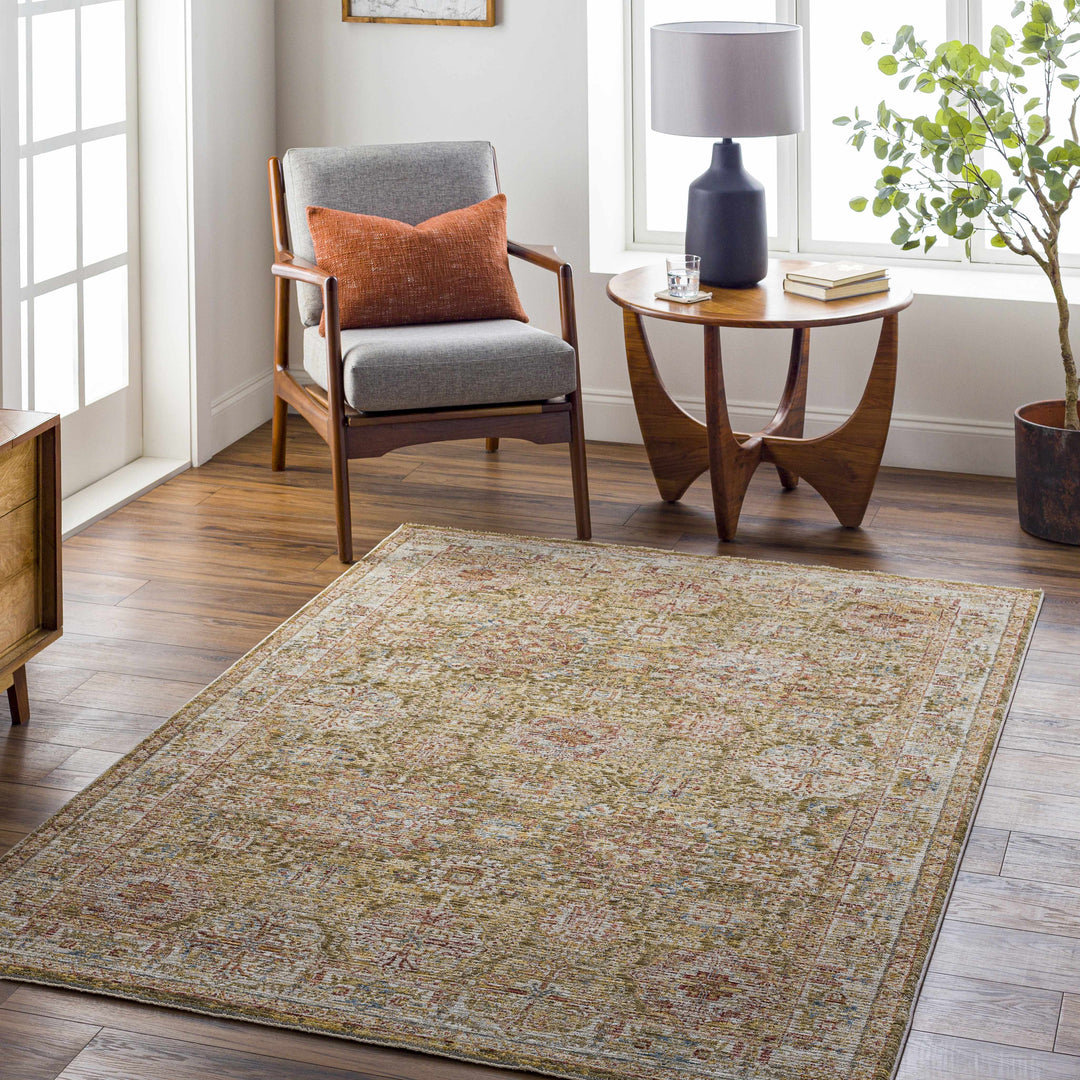 Ange Traditional Medallion Design Olive And Rust Area Rug