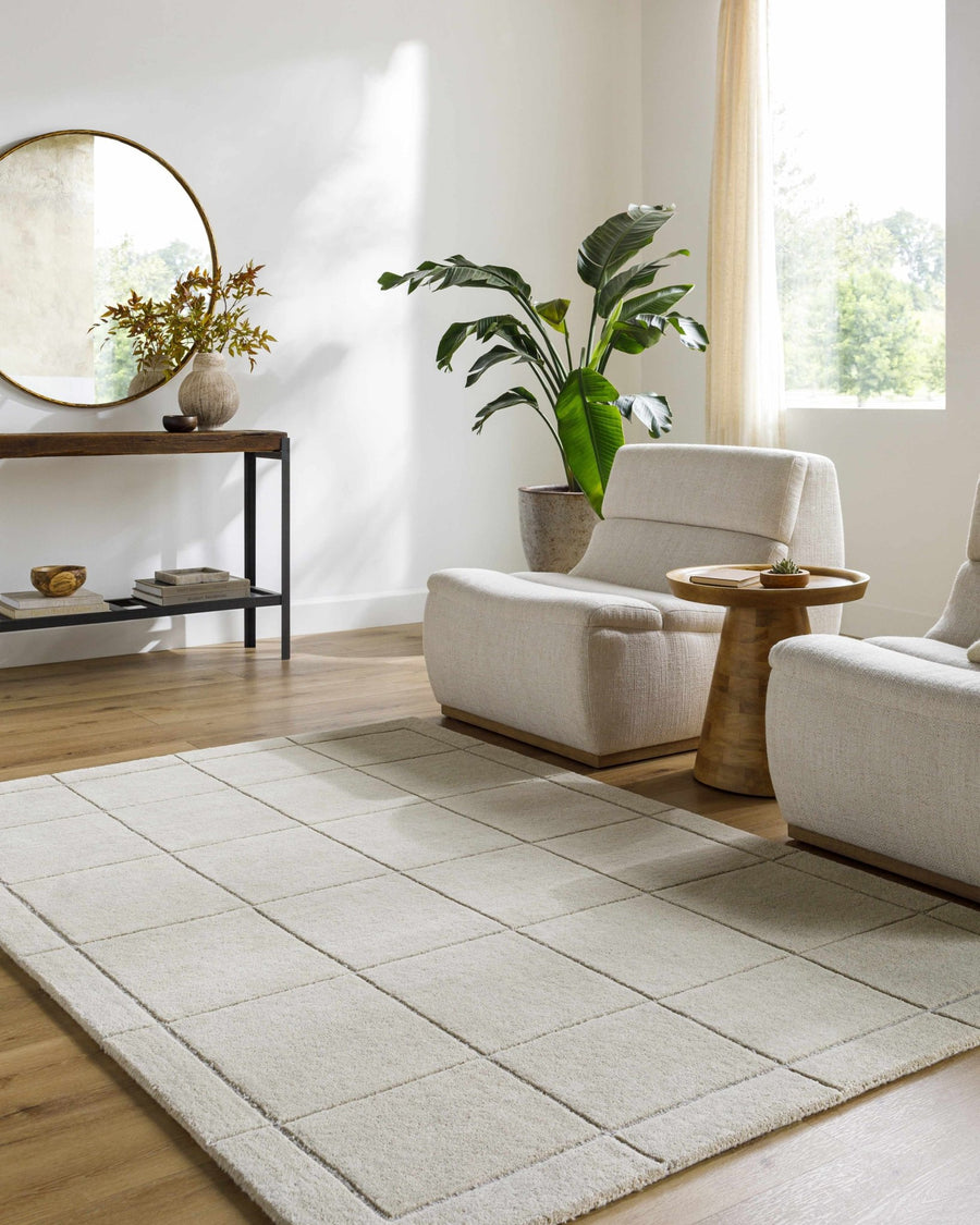 Siarl Beige Contemporary Checkered Pattern Hand Tufted Wool Rug - The Rug Decor