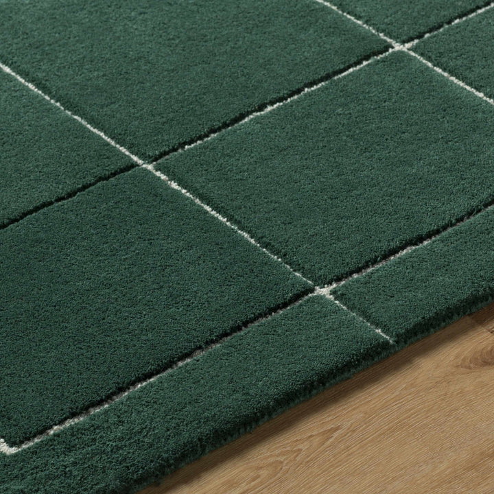 Siarl Green Contemporary Checkered Pattern Hand Tufted Wool Rug - The Rug Decor