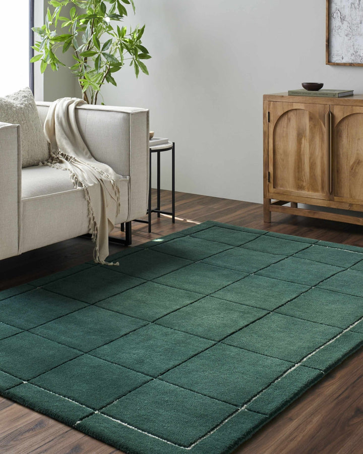 Siarl Green Contemporary Checkered Pattern Hand Tufted Wool Rug - The Rug Decor