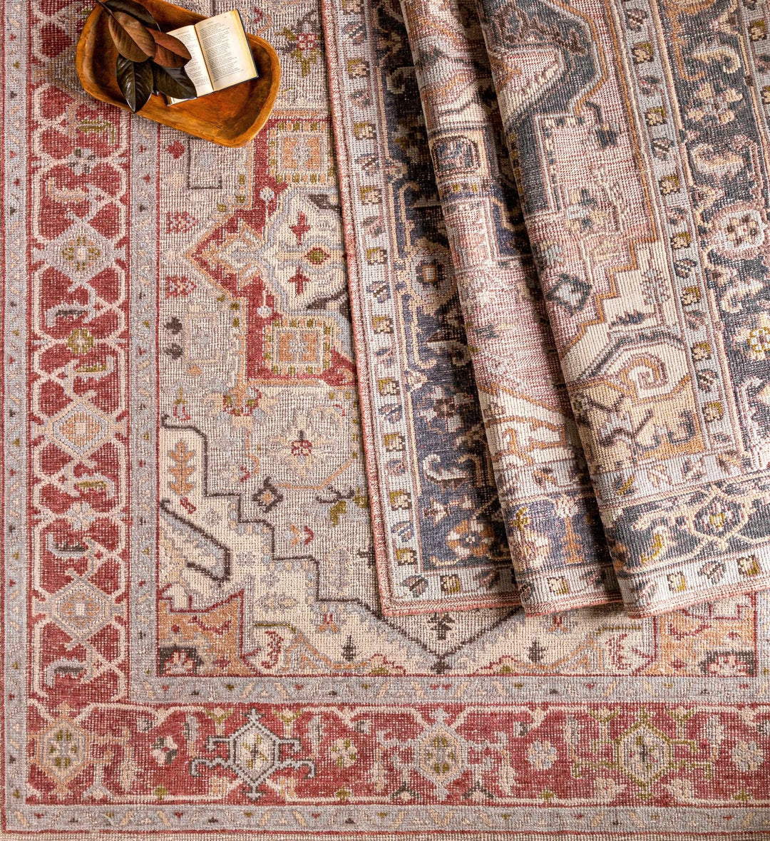 Side Traditional Medallion Red Hand Knotted Recycled PET Rug - The Rug Decor