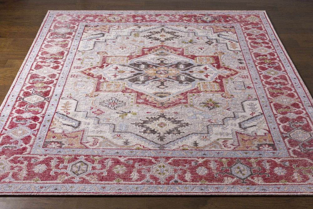 Side Traditional Medallion Red Hand Knotted Recycled PET Rug - The Rug Decor